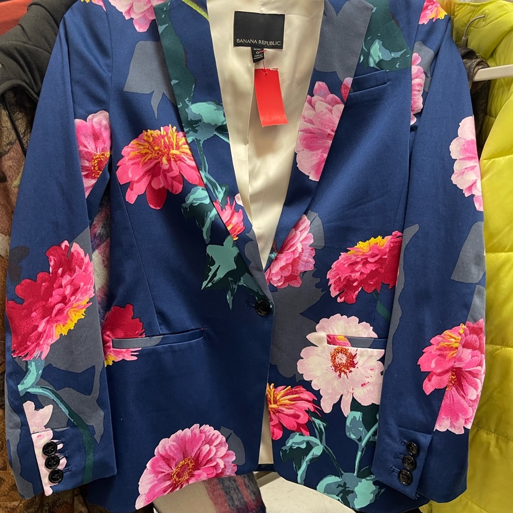 Banana Republic Navy Floral Blazer